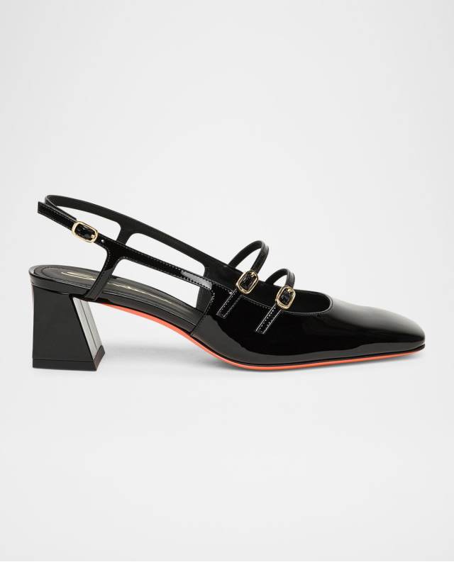 Aurora Buckle Ankle-Strap Patent Leather Pumps